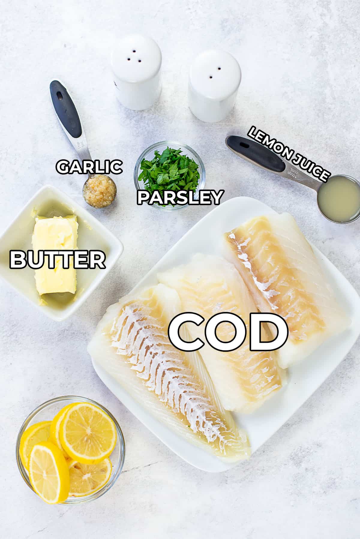 ingredients for baked cod recipe.