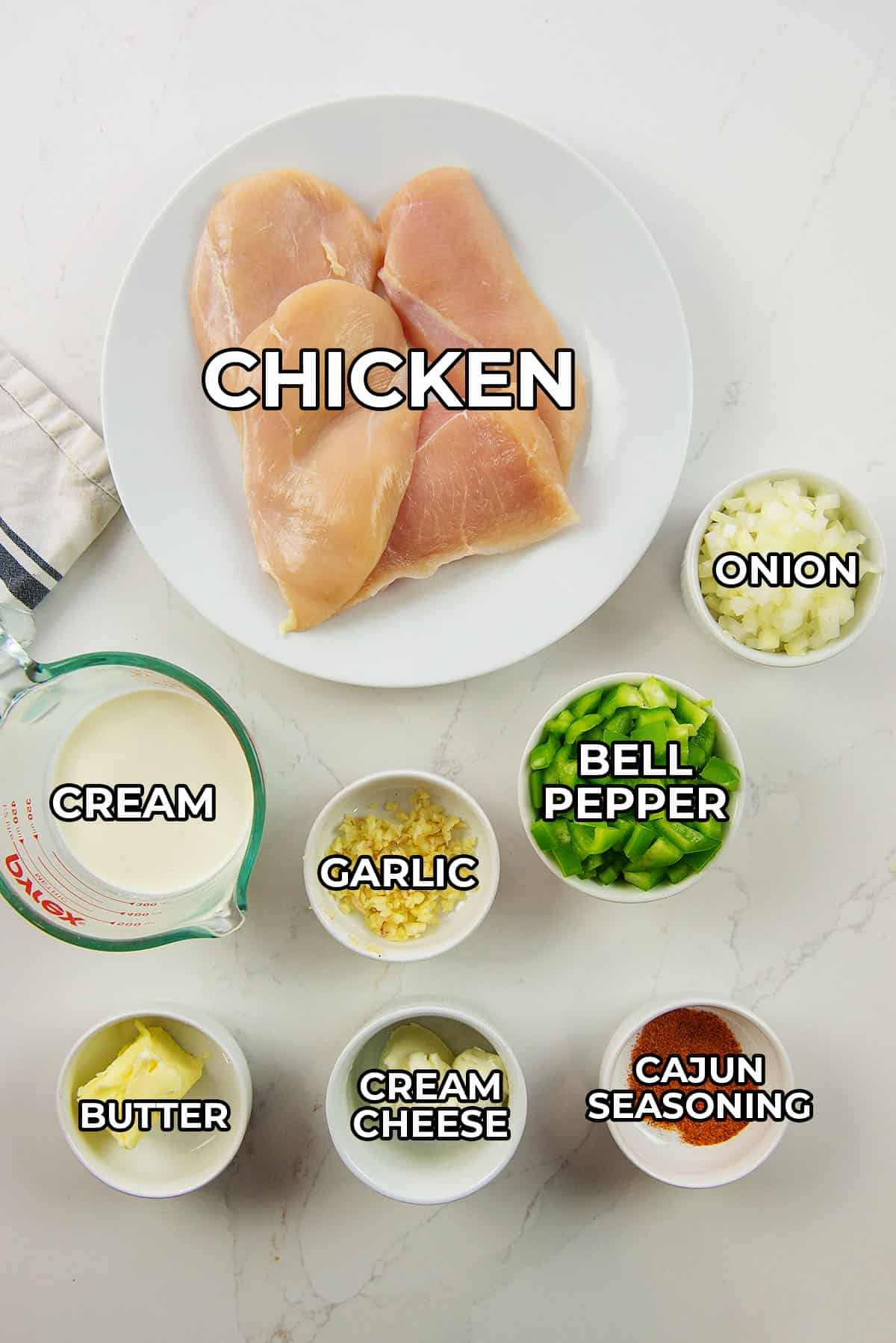 ingredients for creamy cajun chicken skillet.