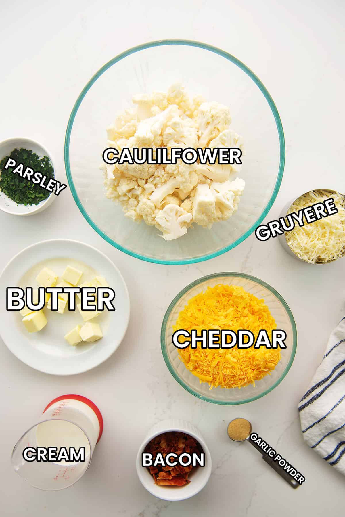 ingredients for cauliflower au gratin.