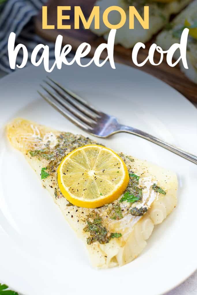 baked cod on plate.