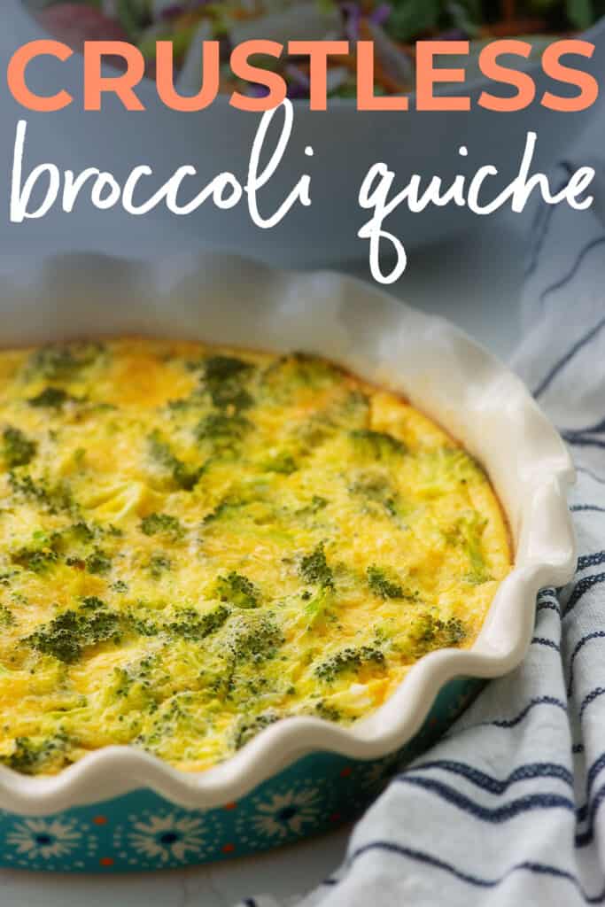 quiche in pie plate with text for Pinterest.