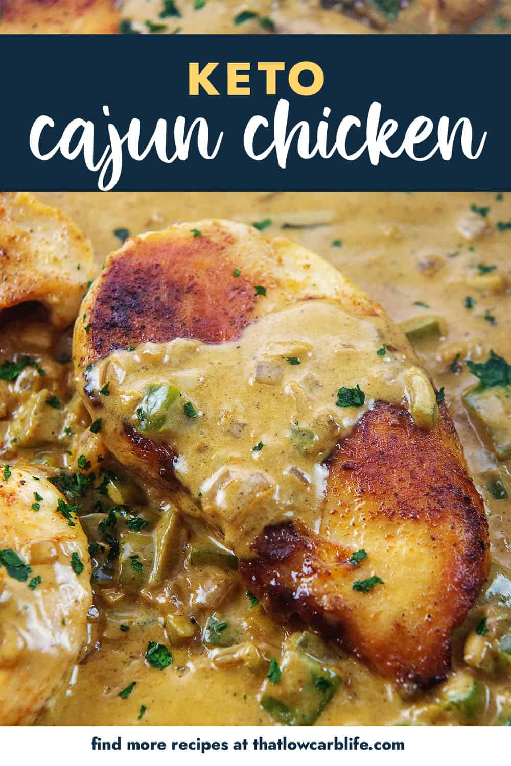 keto cajun chicken recipe with text for Pinterest.