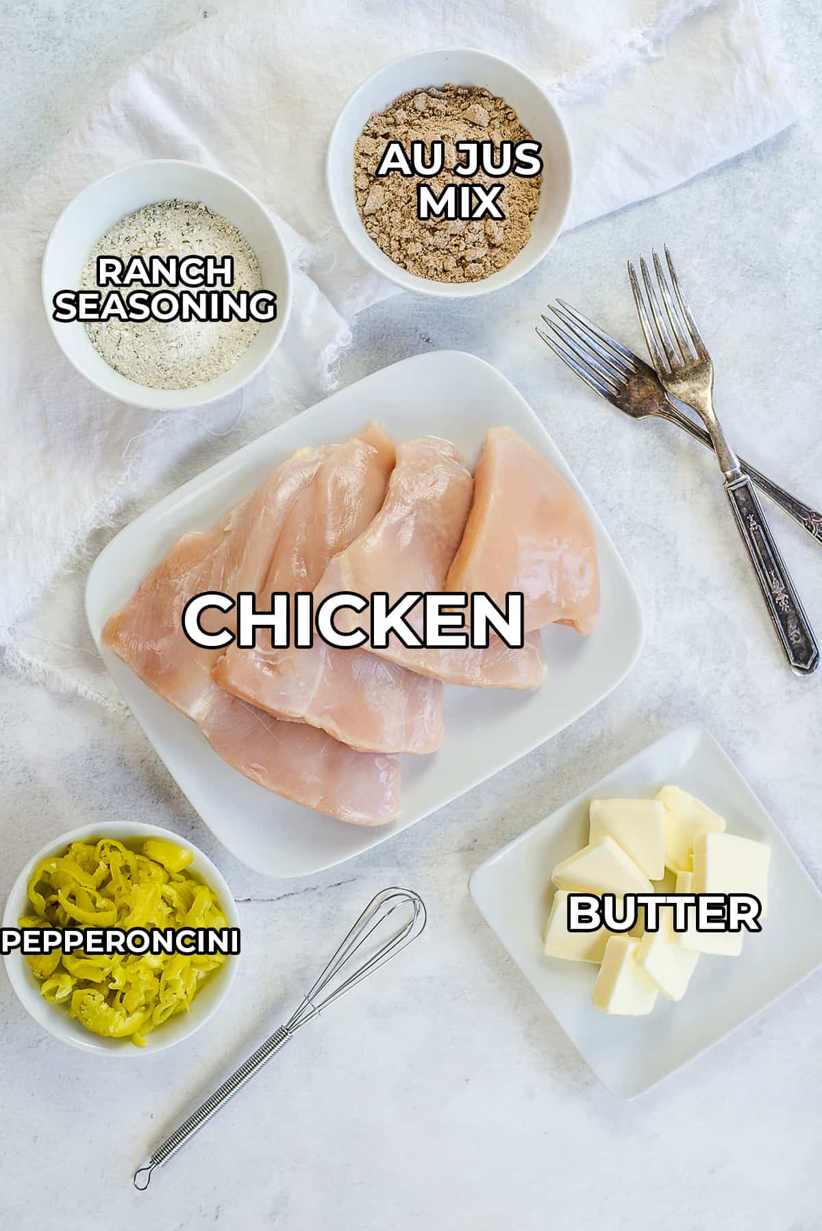 ingredients for Mississippi chicken recipe.
