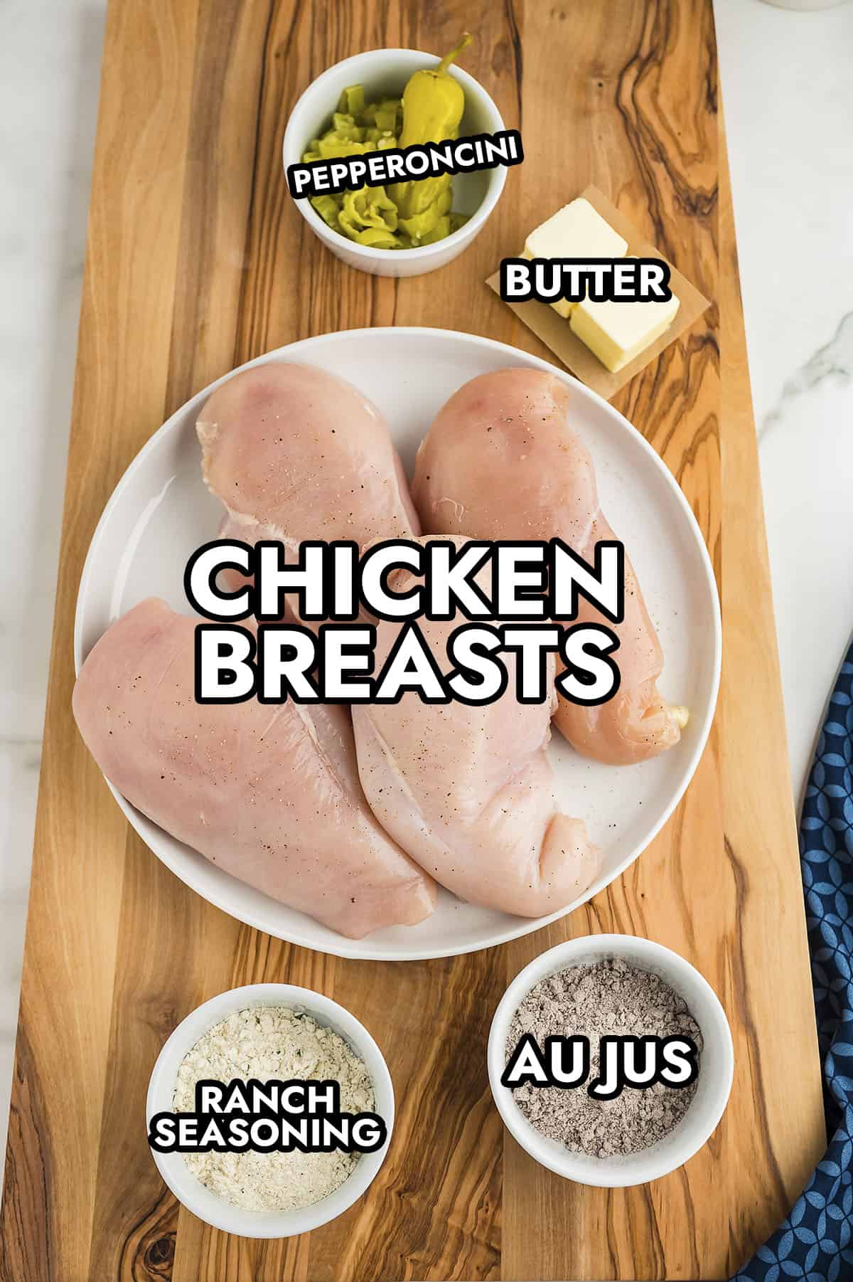 Ingredients for Mississippi chicken recipe.