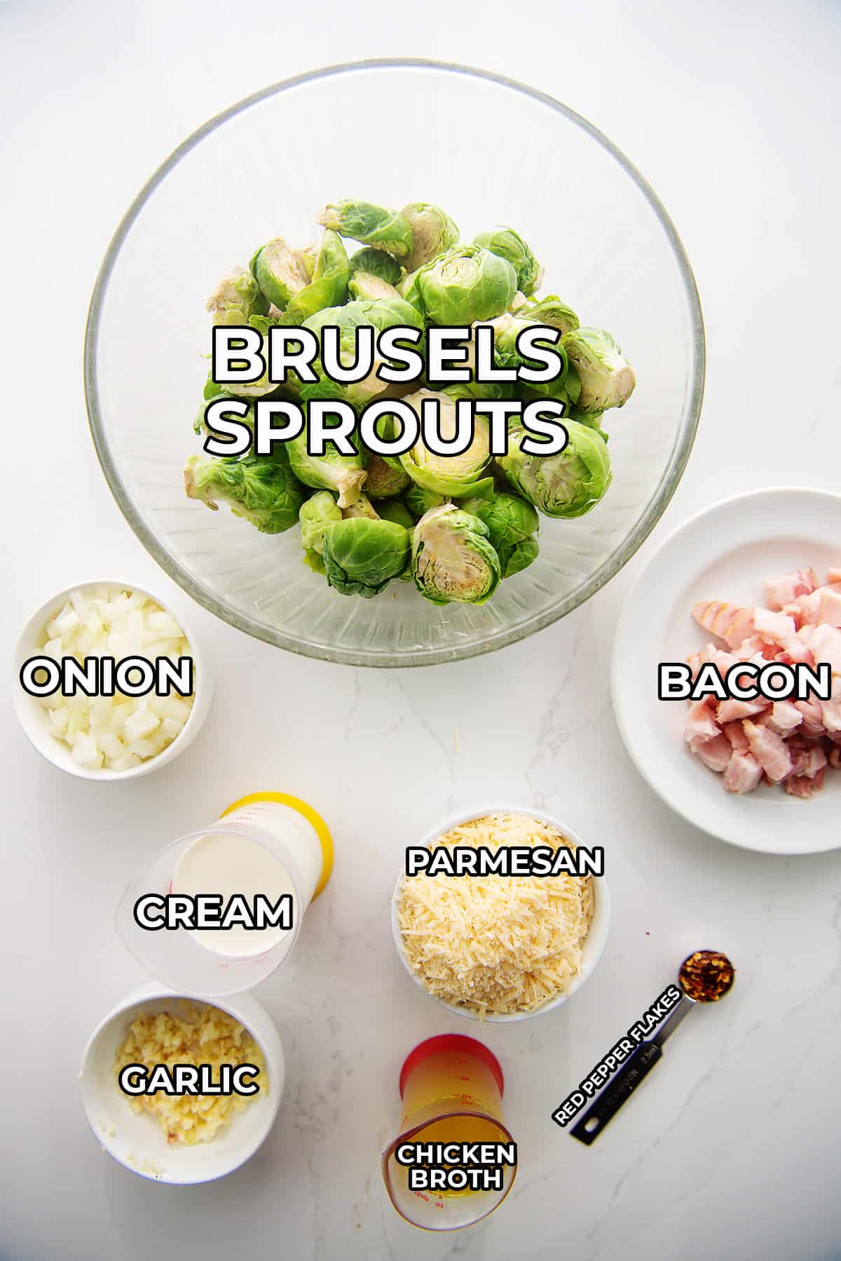 ingredients for creamy Brussels sprouts.