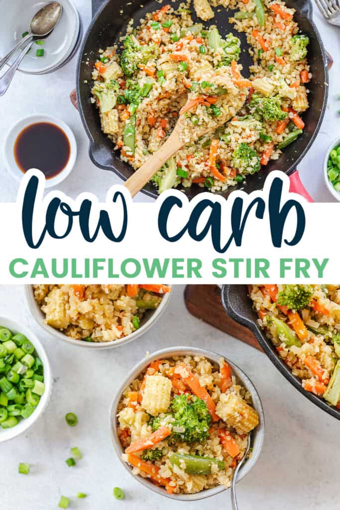 collage of low carb stir fry images.