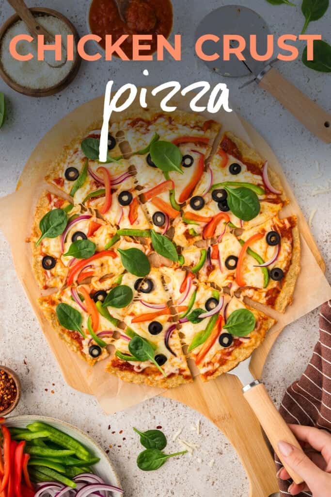 Sliced protein pizza made with chicken crust.