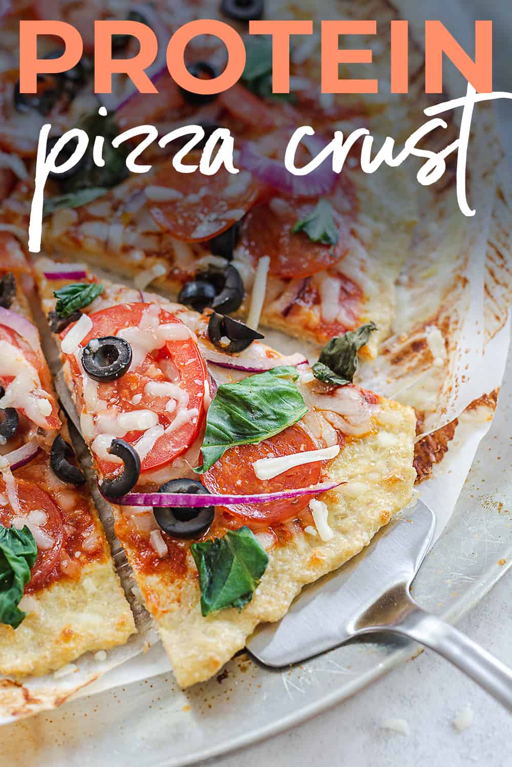 protein pizza crust with text for Pinterest.