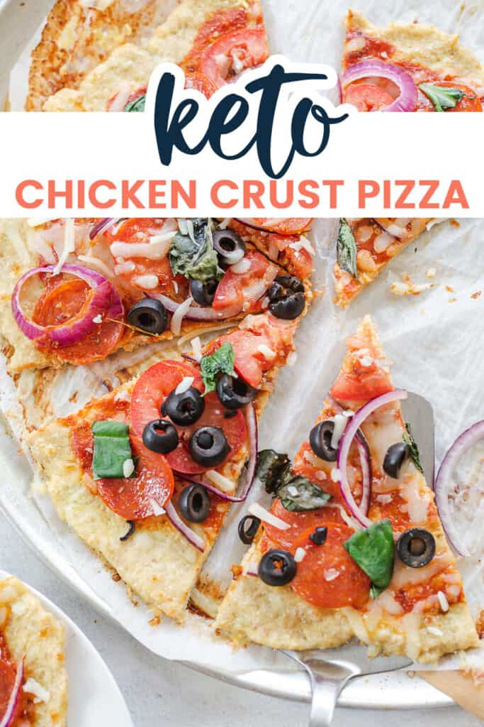keto pizza recipe with text for Pinterest.