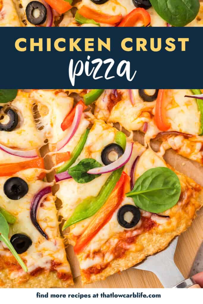 Overhead view of keto chicken crust pizza.