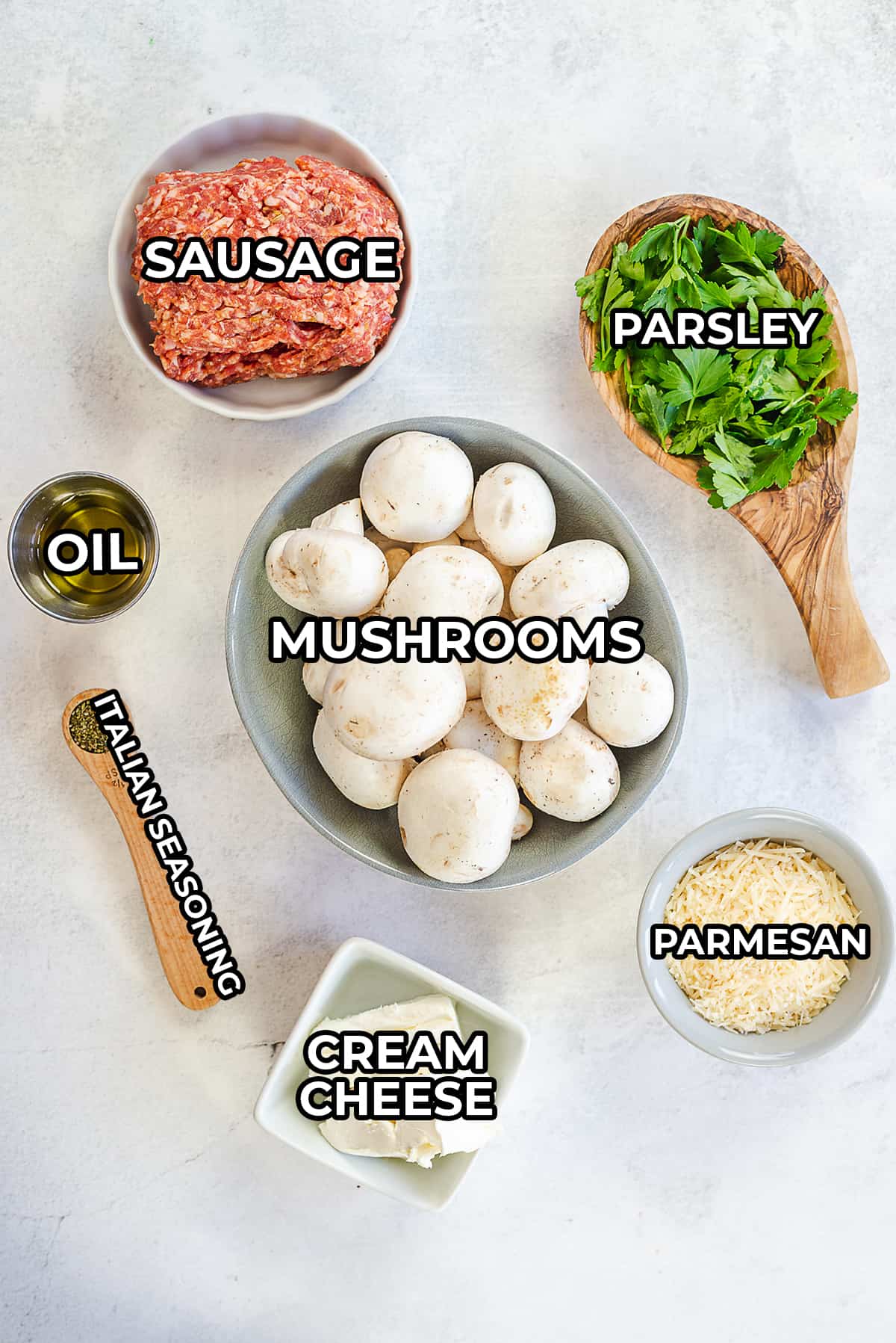 ingredients for keto stuffed mushrooms.