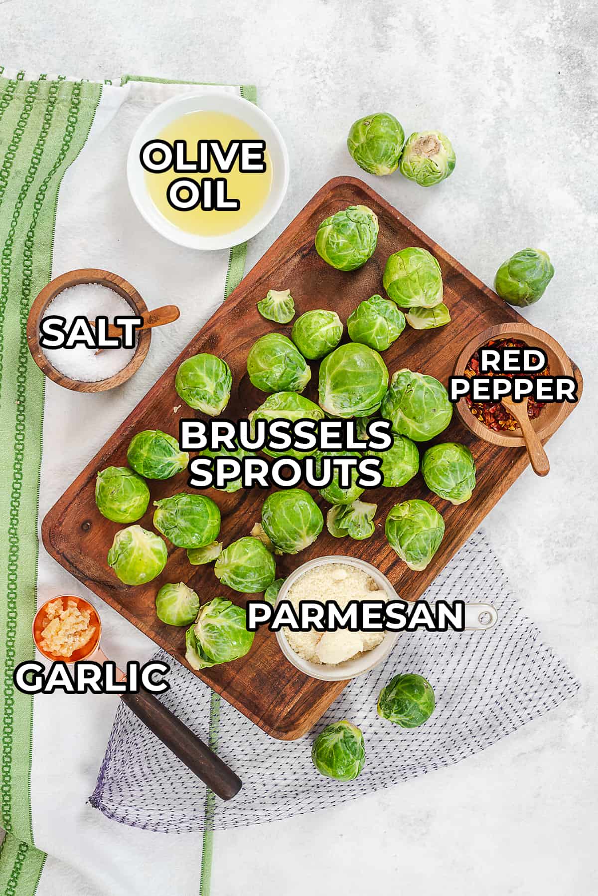 ingredients for crispy Brussels sprouts.