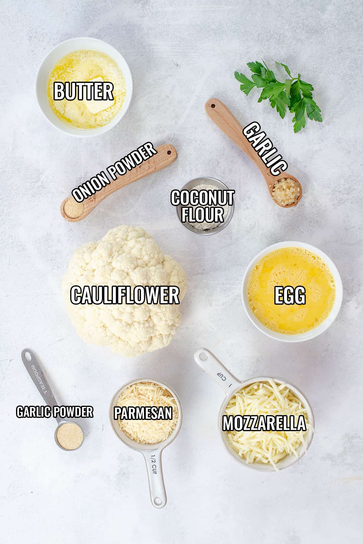 ingredients for cauliflower breadsticks.