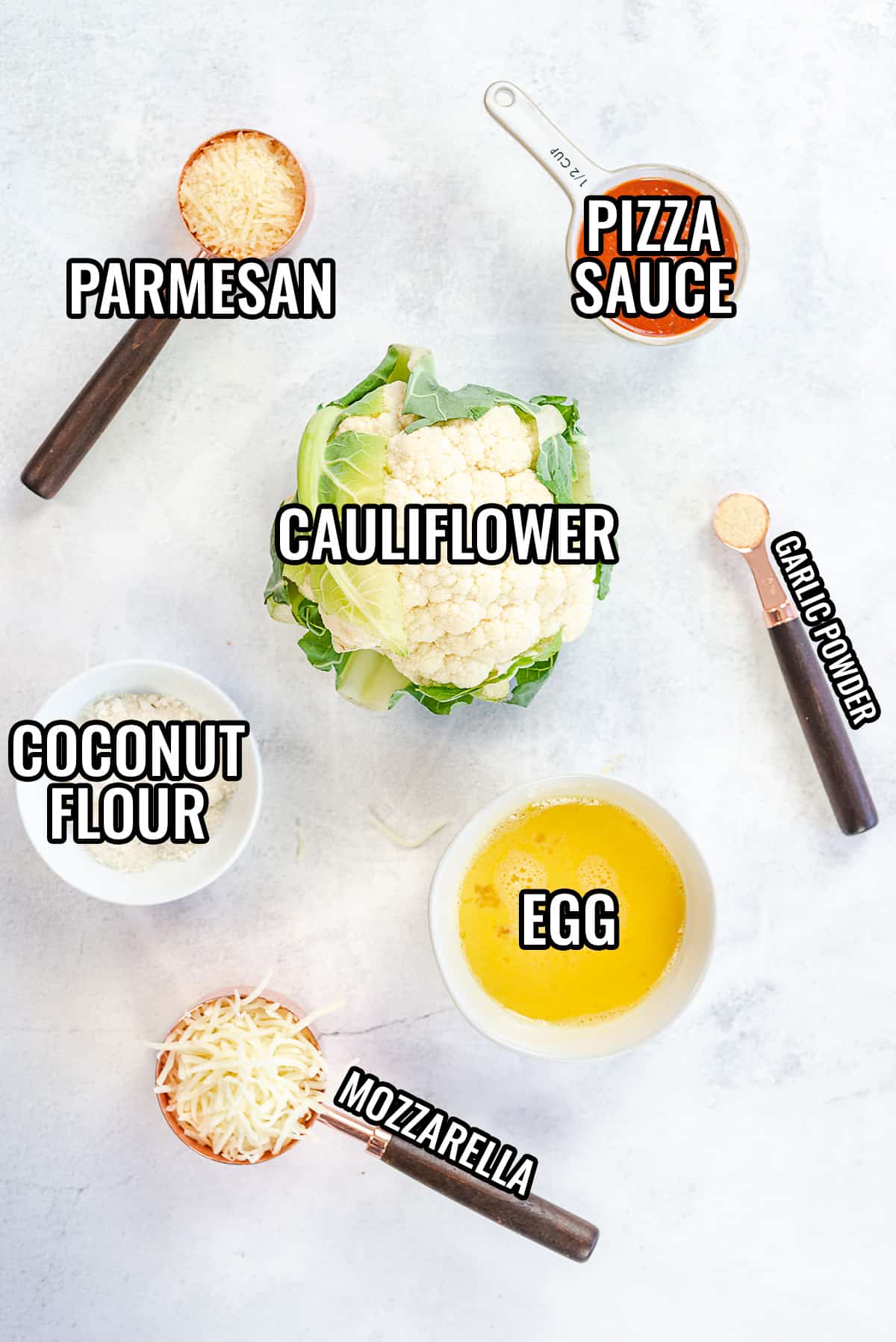 ingredients for cauliflower pizza crust recipe.