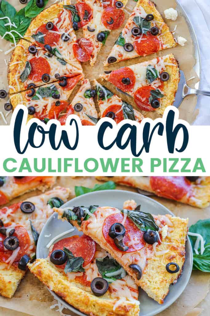 collage of low carb pizza images for Pinterest.