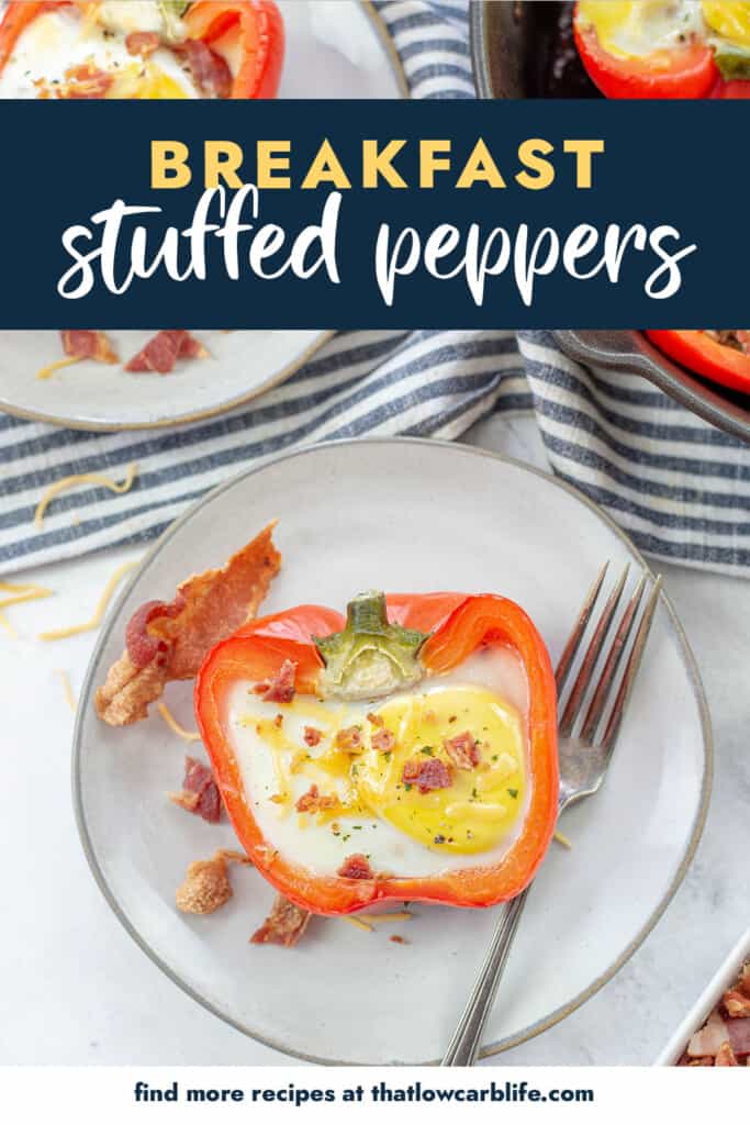 stuffed pepper on plate with text for Pinterest.