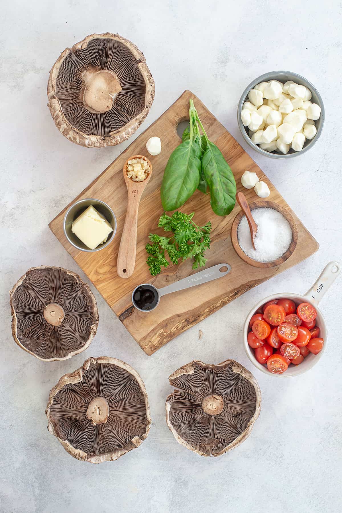 ingredients for caprese stuffed mushrooms.
