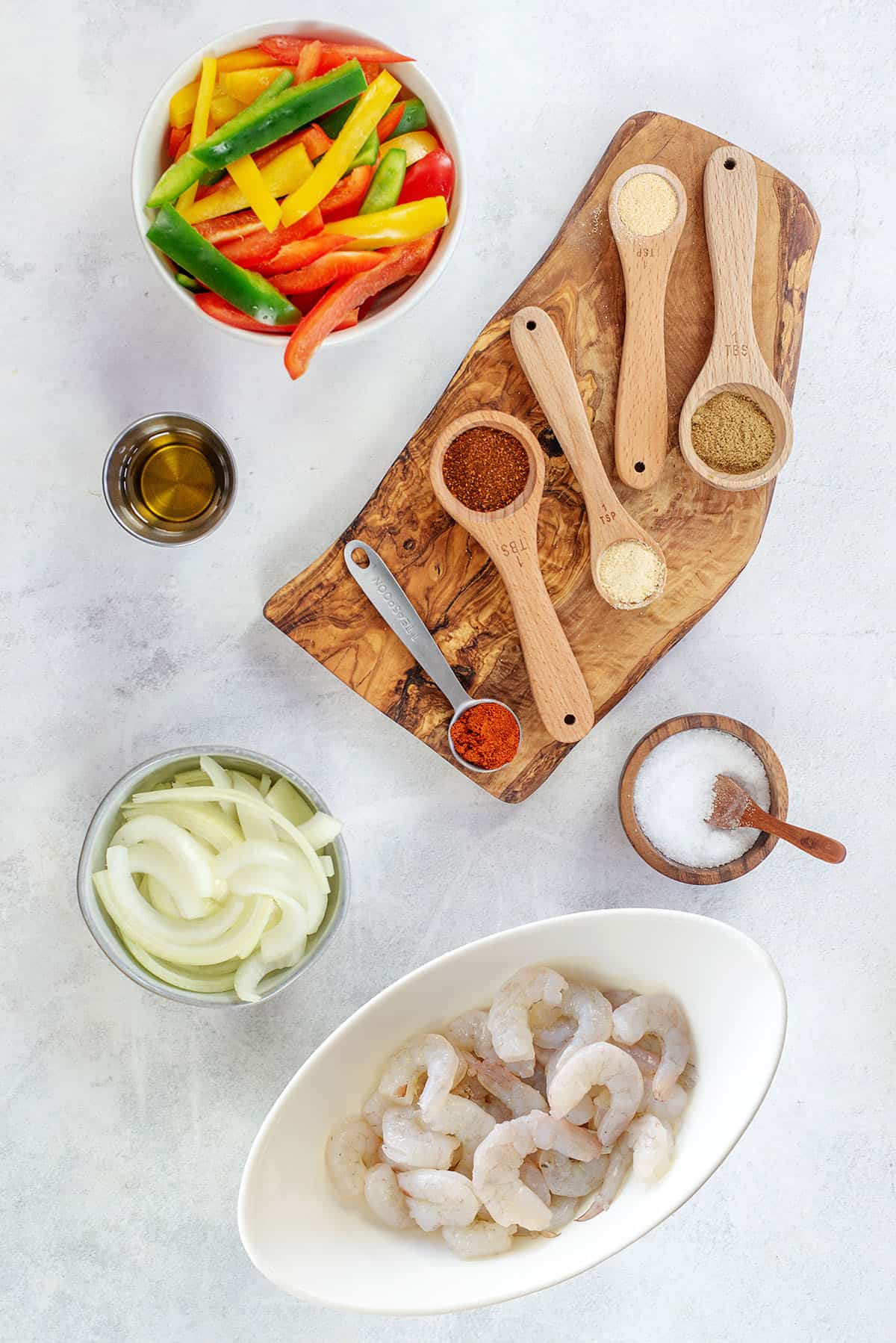 ingredients for sheet pan shrimp fajitas recipe.