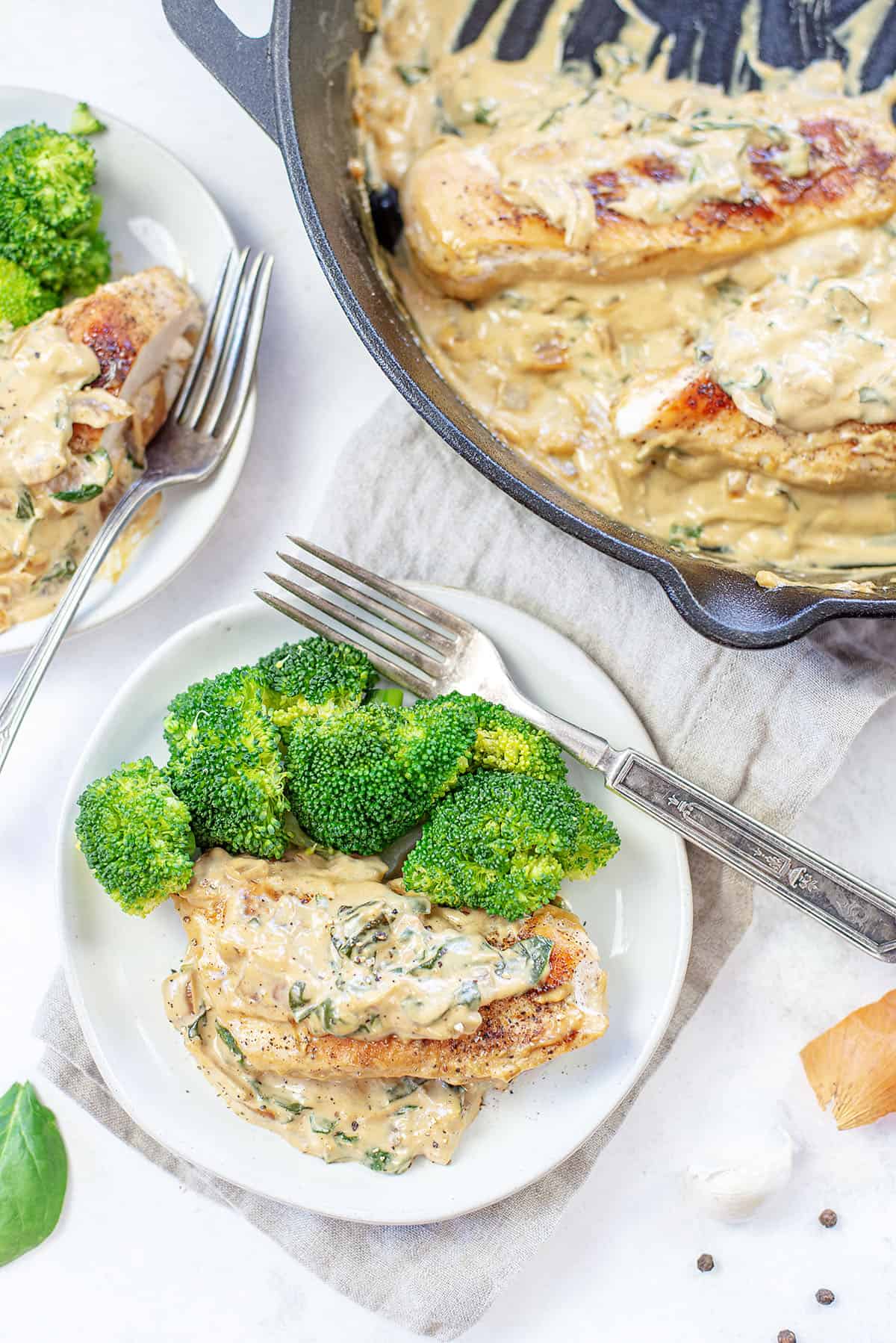 keto dijon chicken recipe on plates.