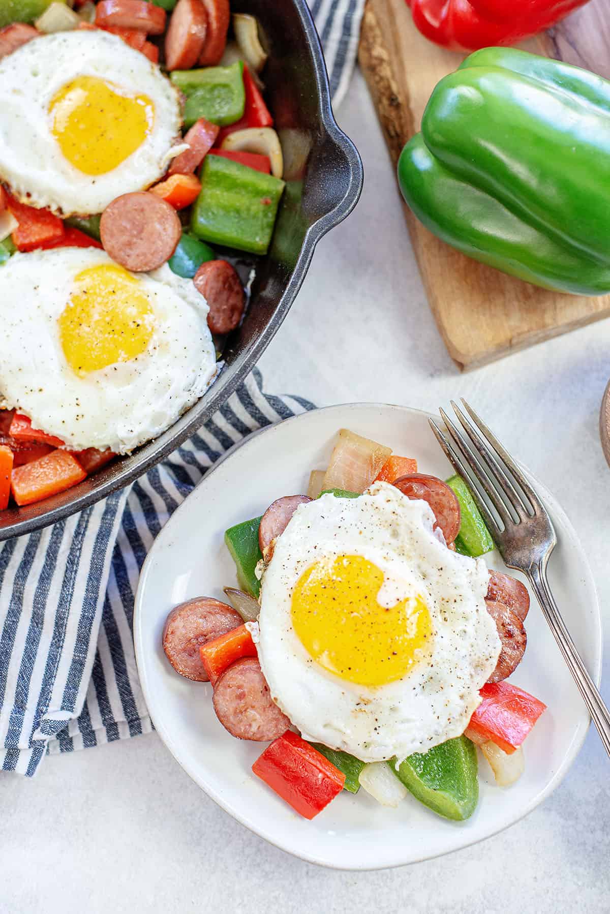 keto breakfast hash on white plate.