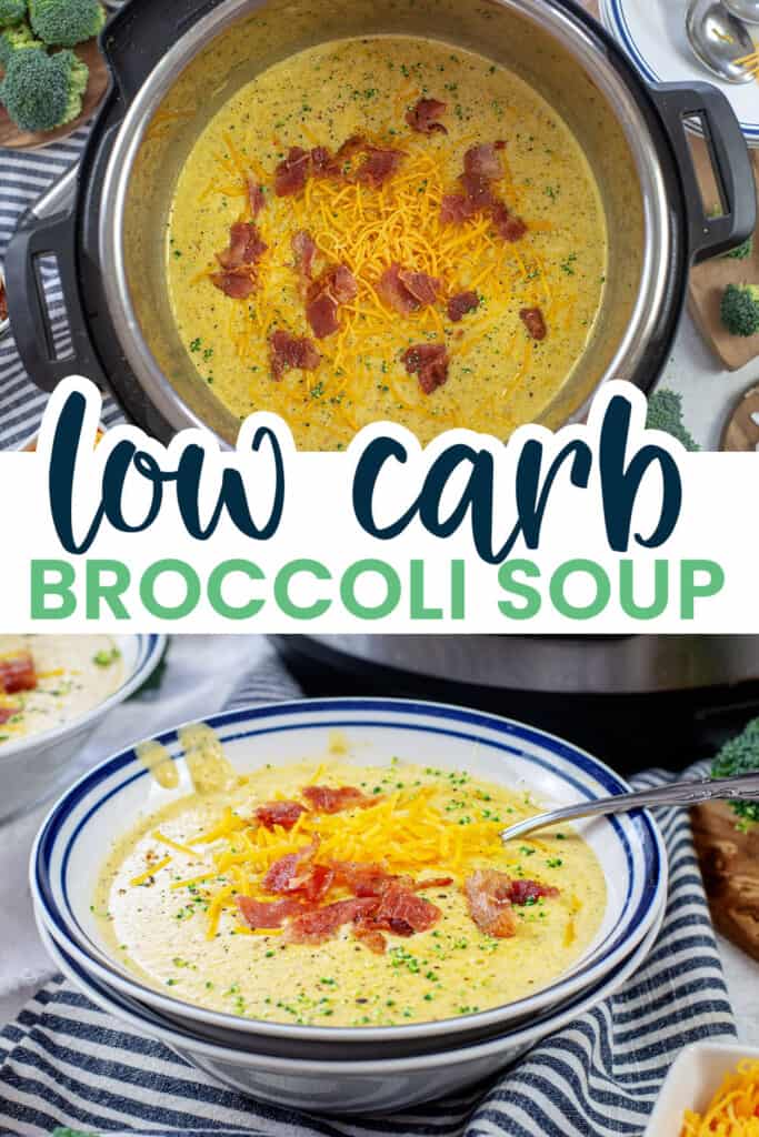 collage of low carb broccoli soup images.
