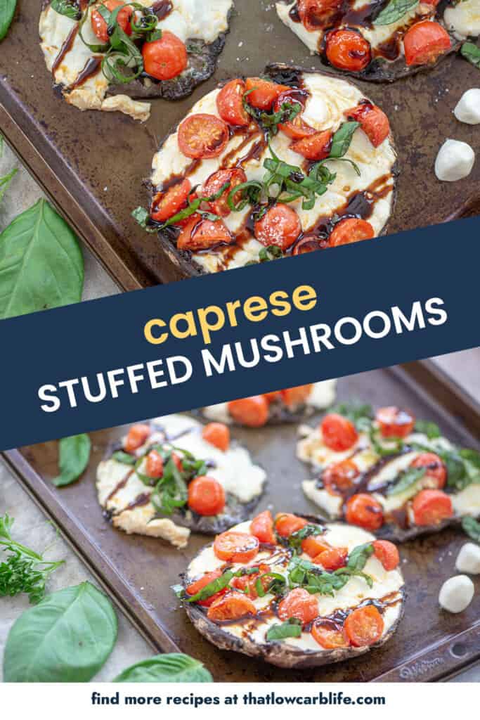 collage of low carb stuffed mushroom images.