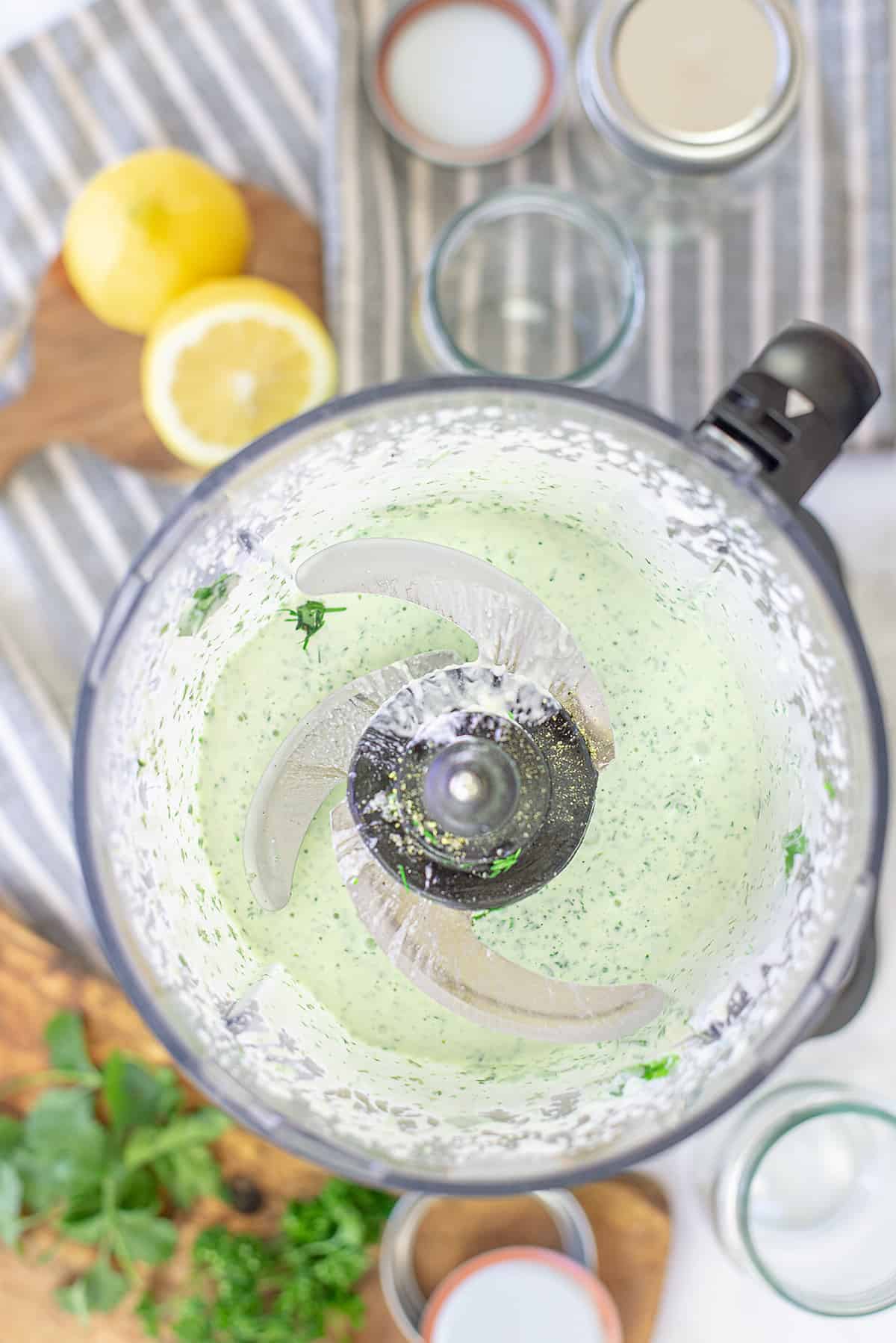 salad dressing in food processor.