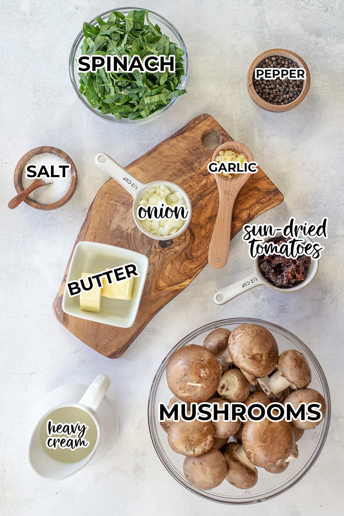 ingredients for creamy tuscan mushroom recipe.