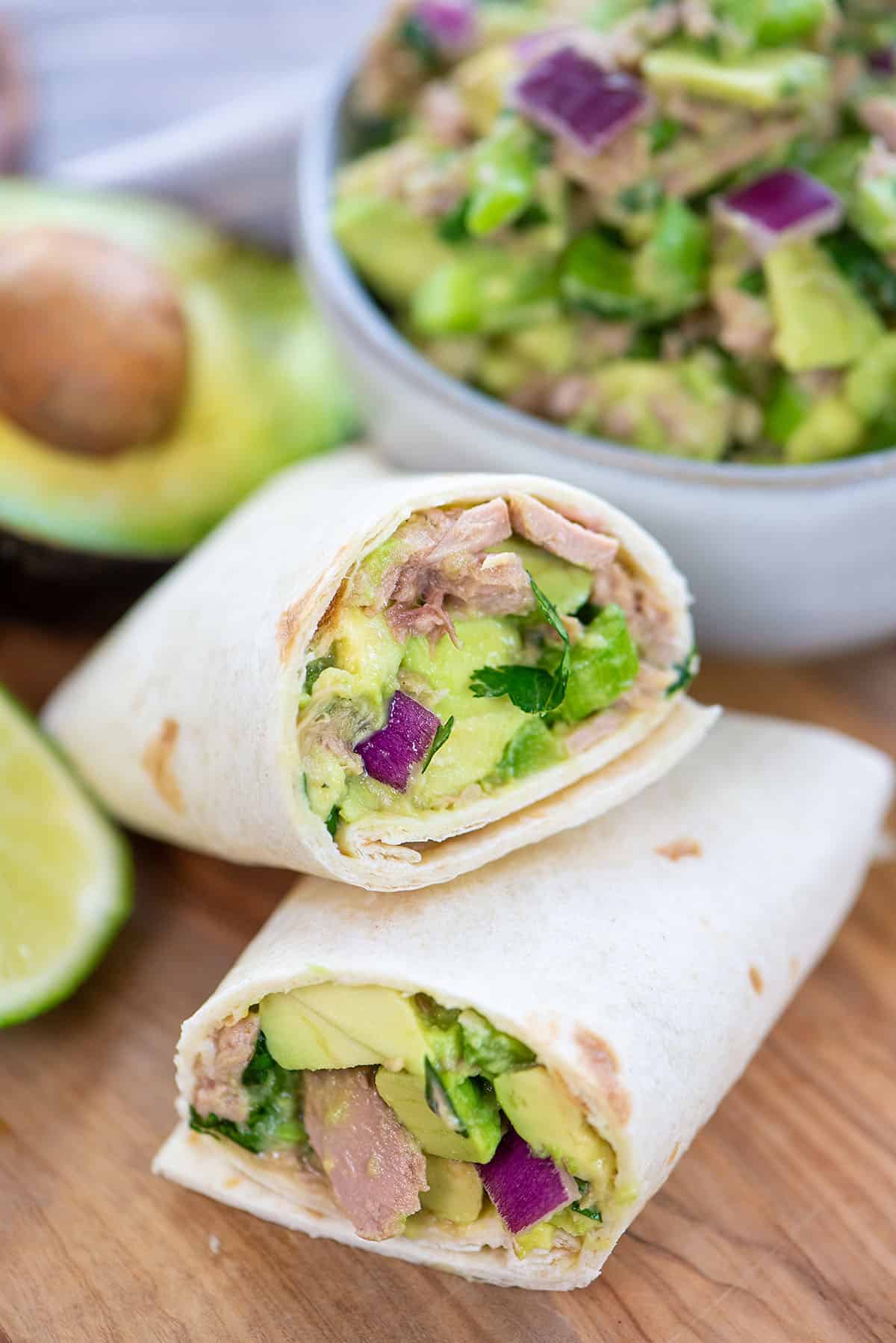 tuna salad in low carb tortilla.