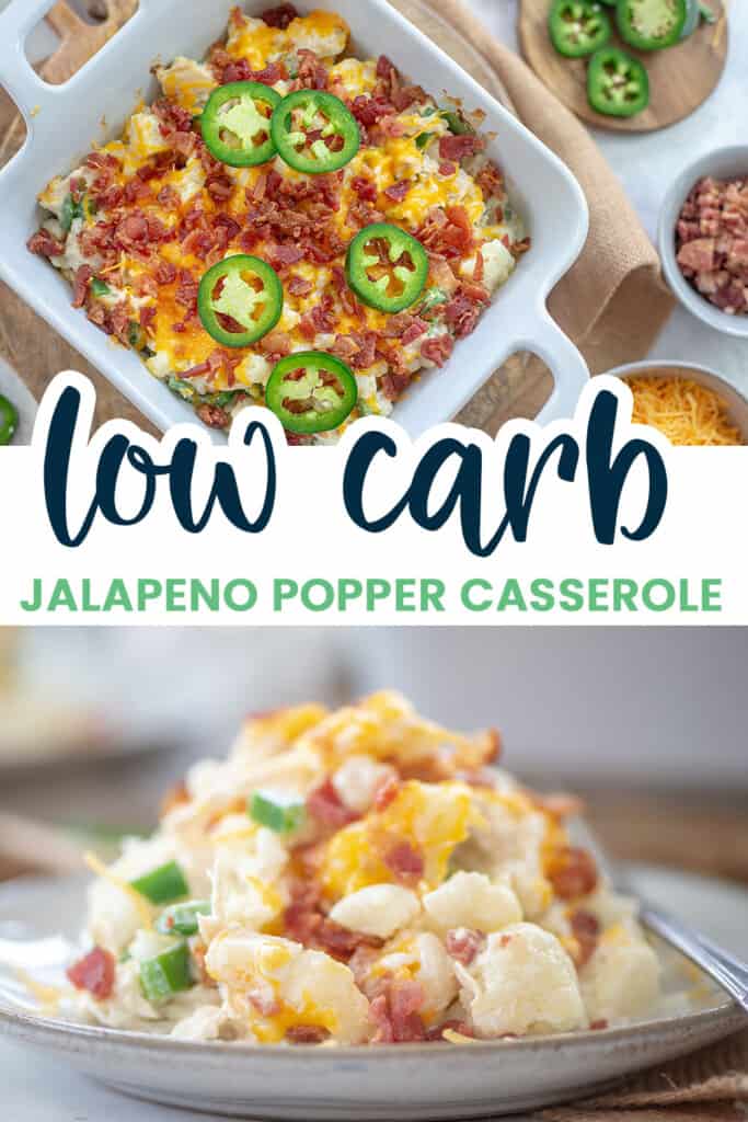 collage of jalapeno popper chicken casserole images.