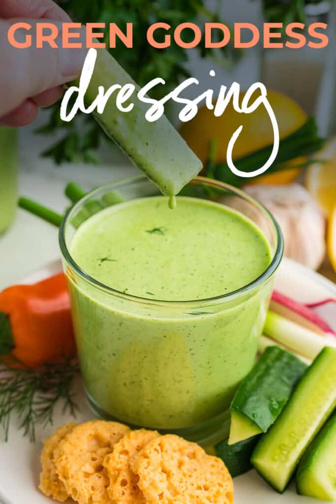 Green goddess dressing in small dish.