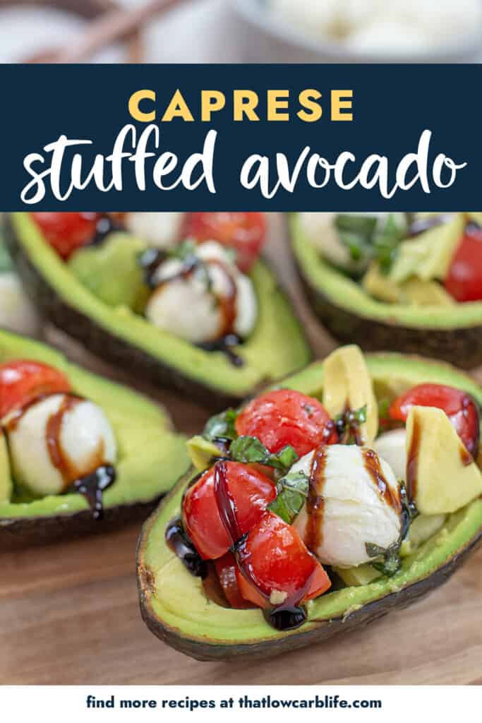 stuffed avocados with text for pinterest.