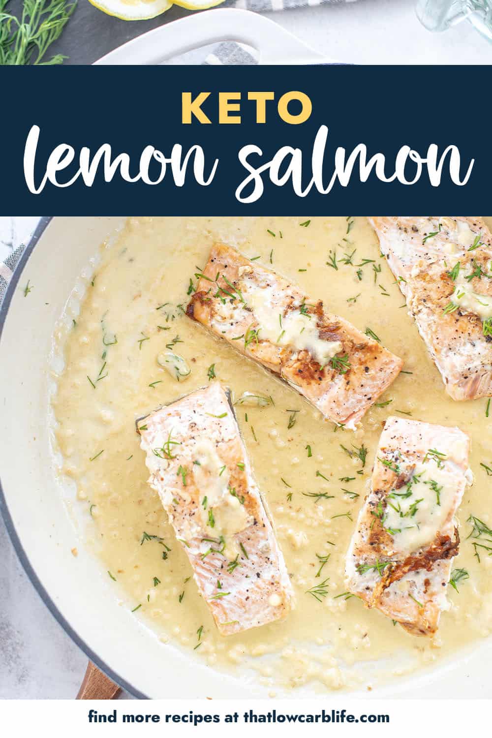 keto lemon salmon recipe in skillet.