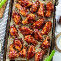 BBQ baked wings on pan.