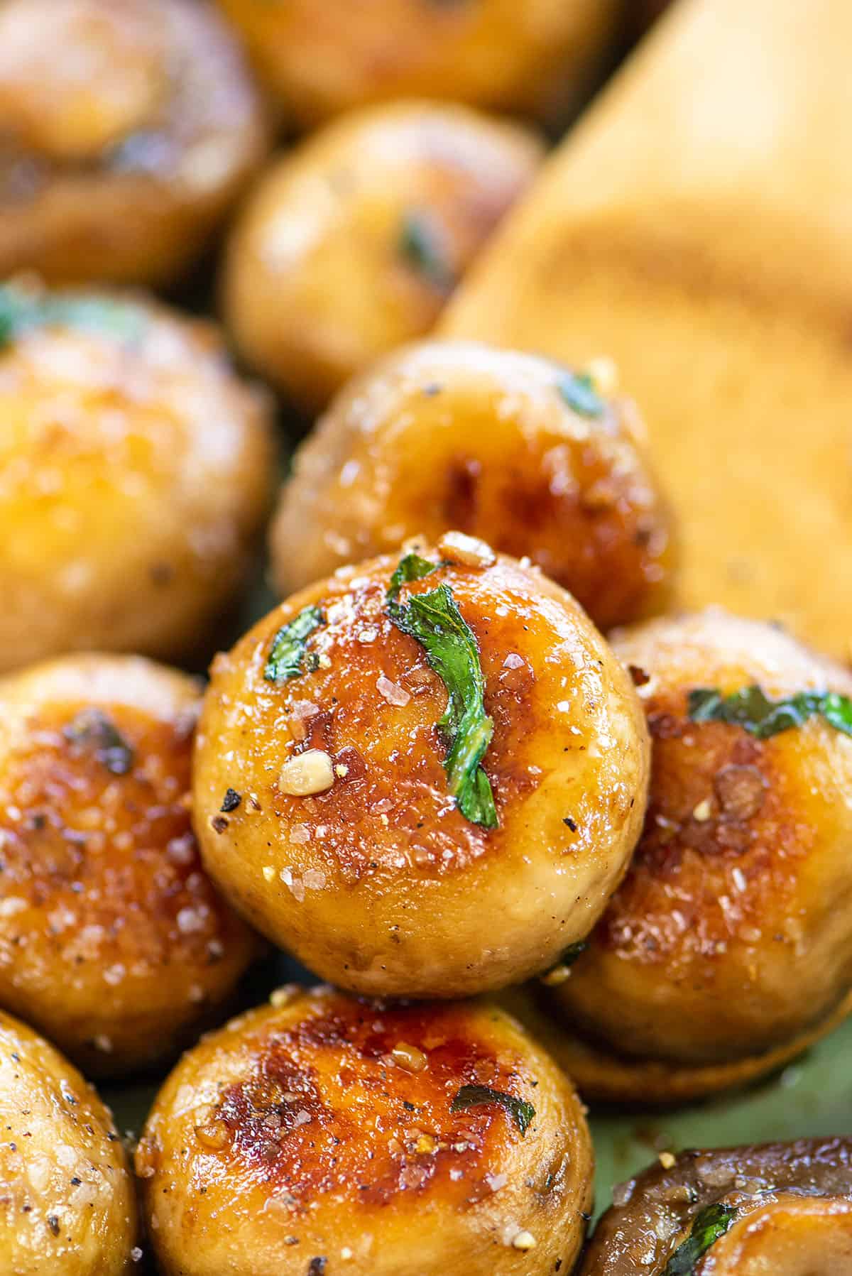 garlic butter mushrooms in pan.