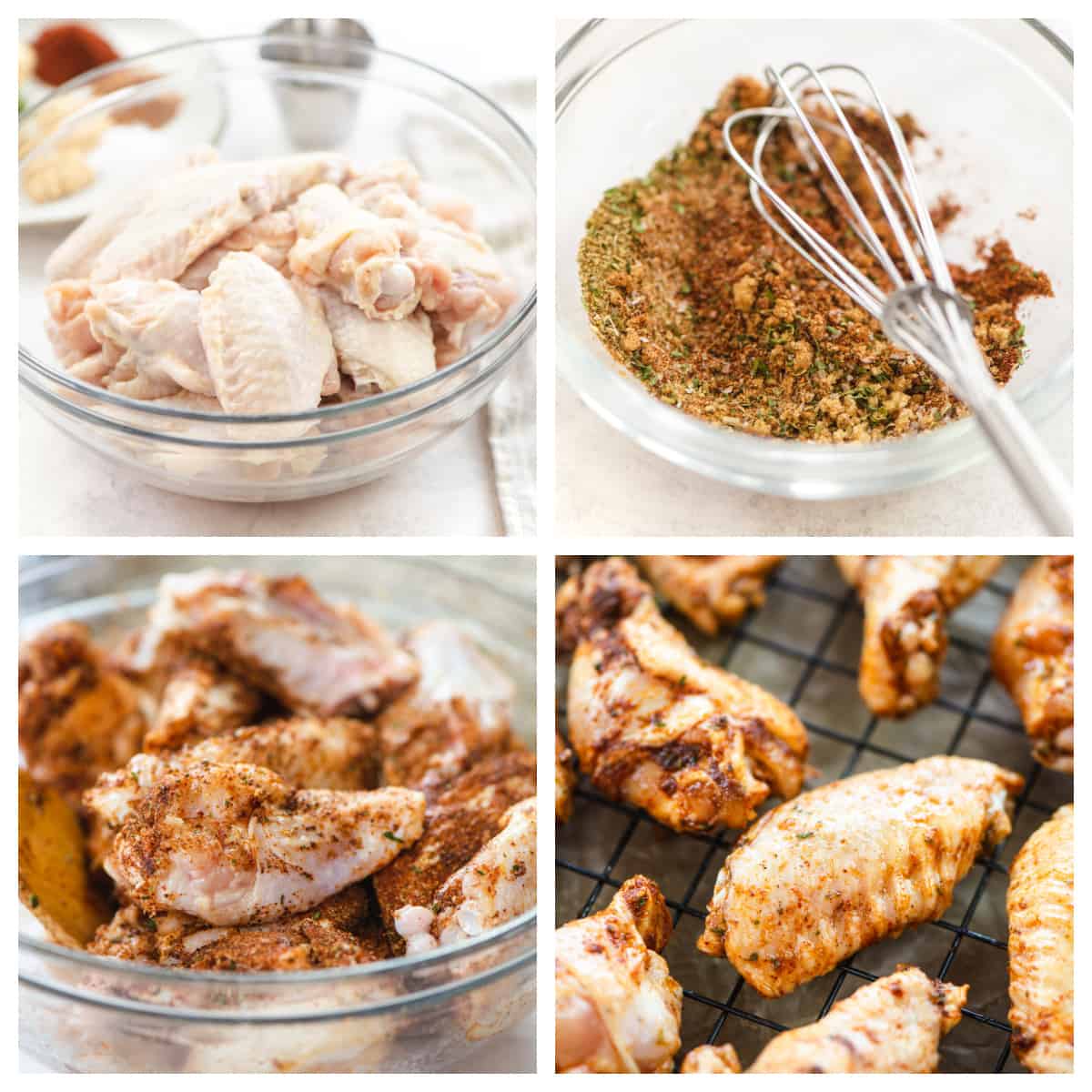 collage showing steps to make chicken wings.