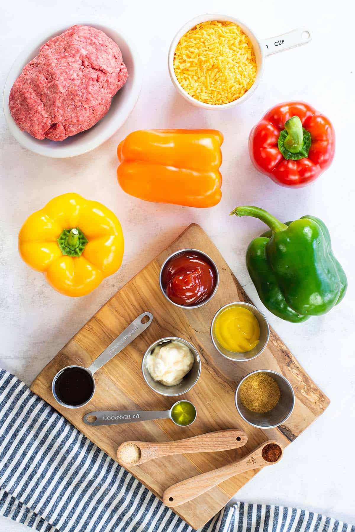 ingredients for cheeseburger stuffed peppers.