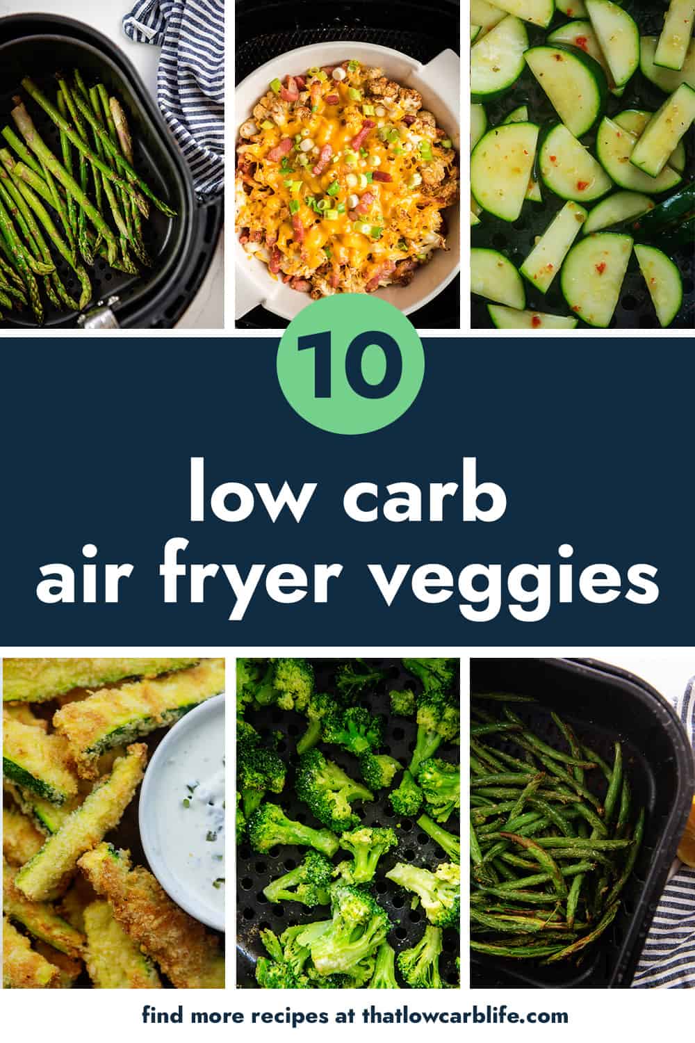 collage of low carb air fryer vegetable recipes.