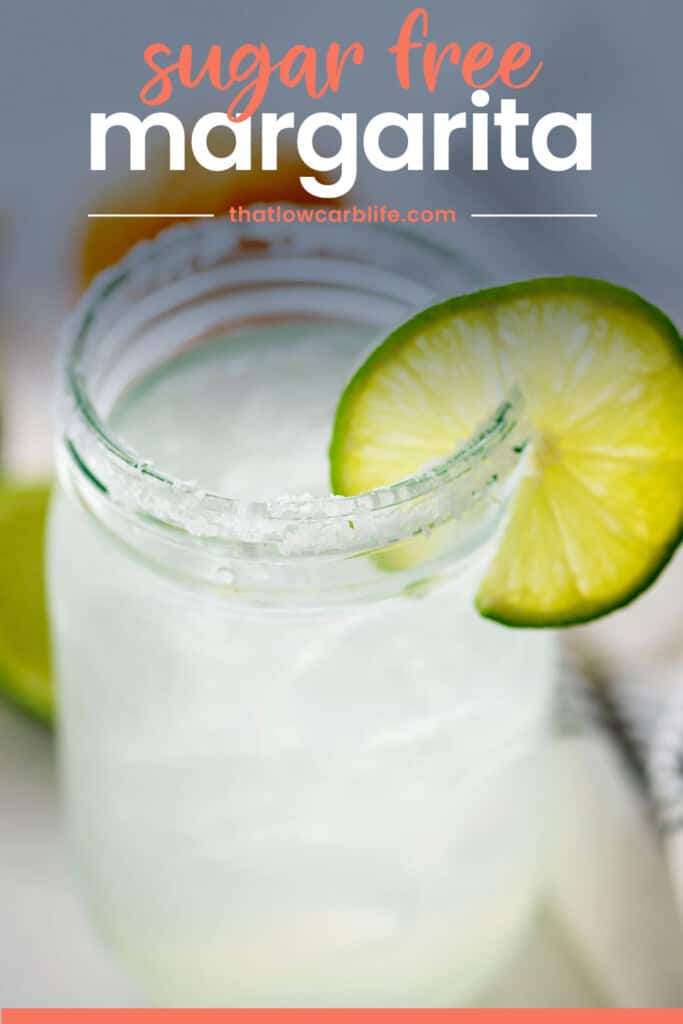 skinny margarita in glass with text for pinterest.