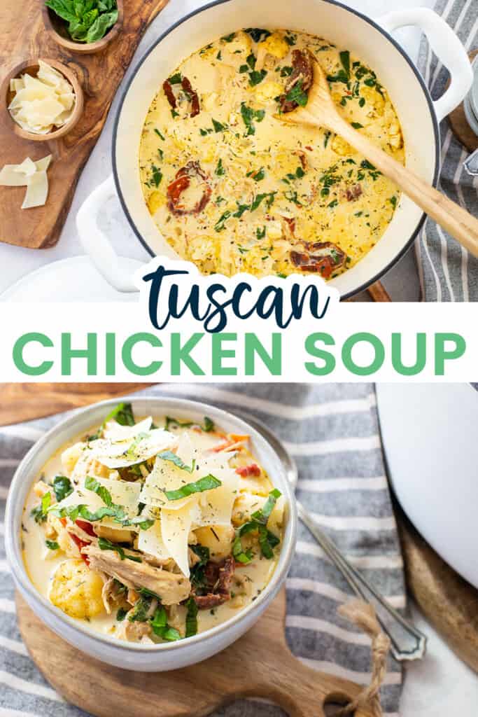 collage of tuscan chicken soup images.