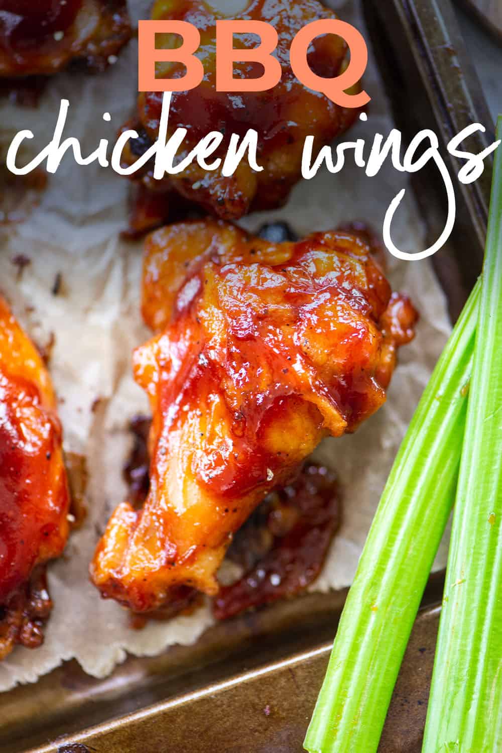 BBQ Chicken wings on sheet pan.