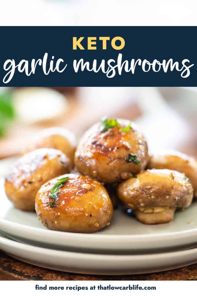 garlic mushrooms on white plate.