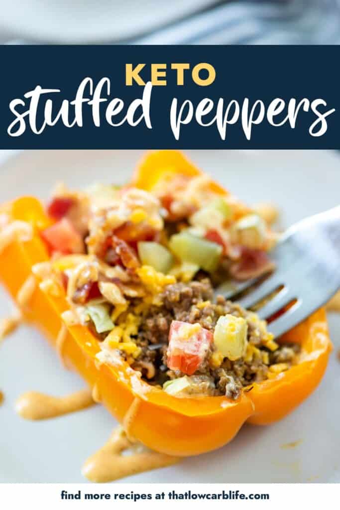 stuffed pepper with fork.