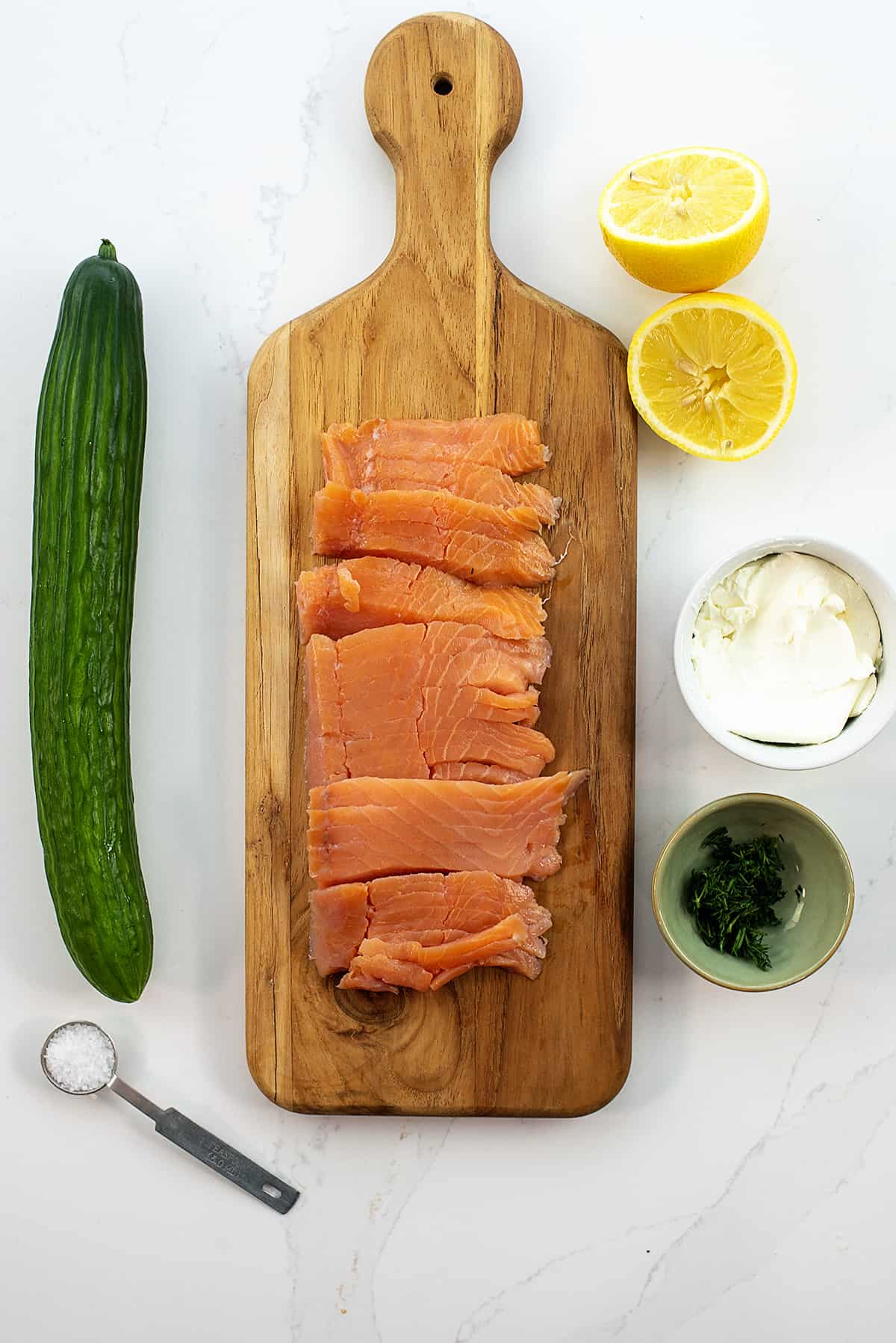 ingredients for cucumber salmon bites.
