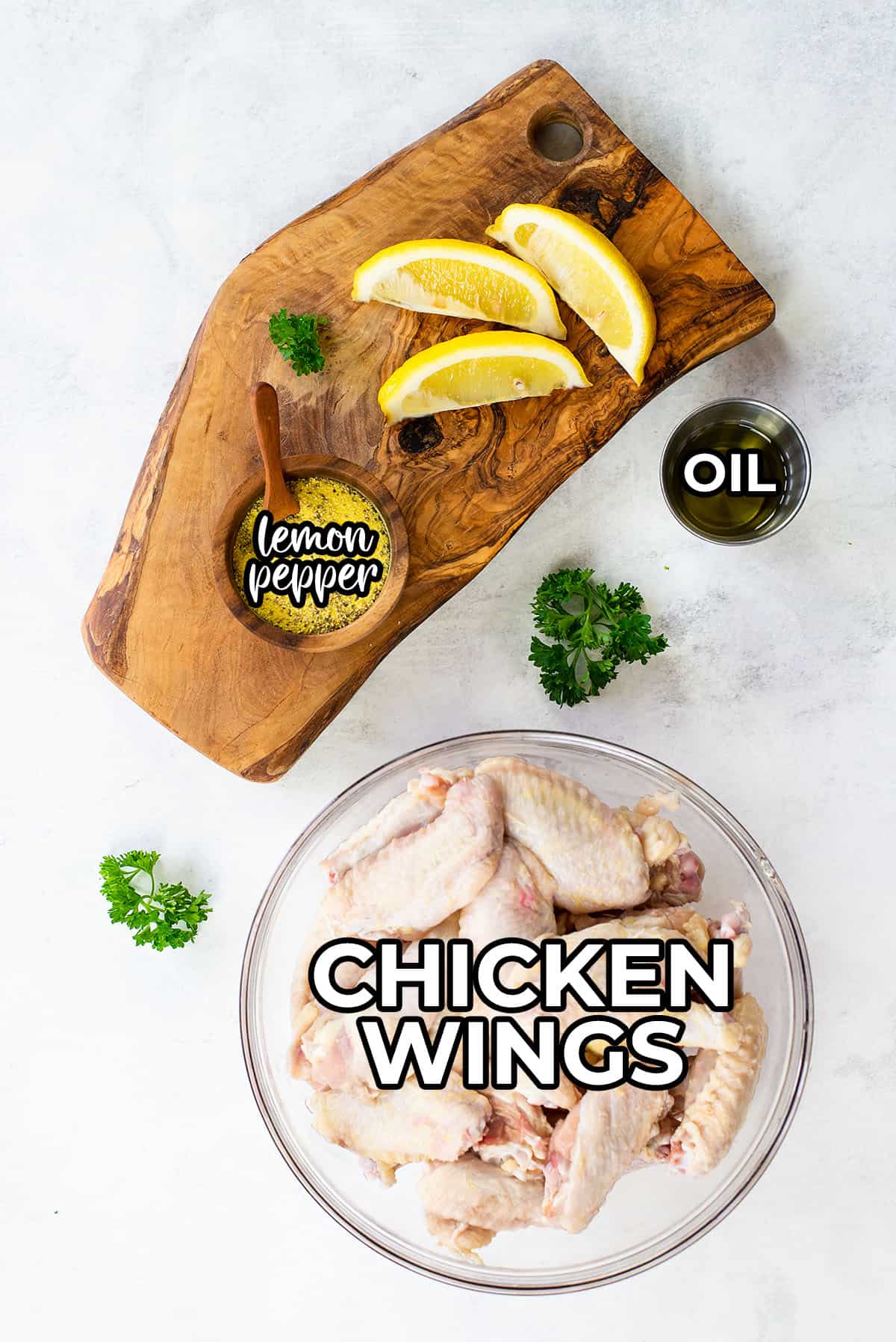 ingredients for baked lemon pepper wings.