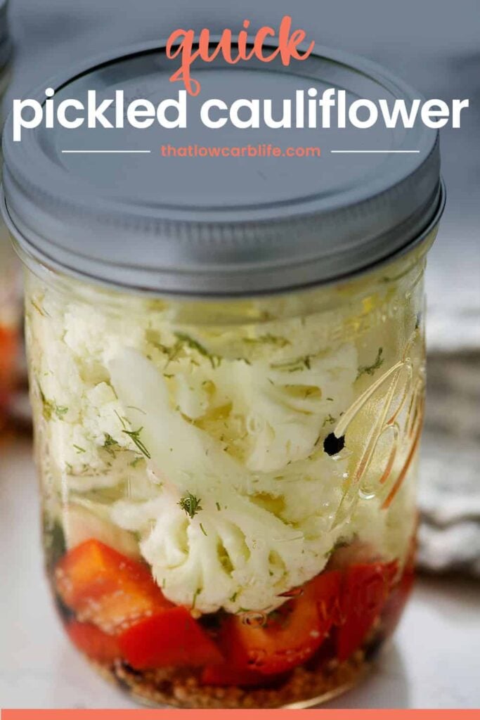 pickled cauliflower in jar.