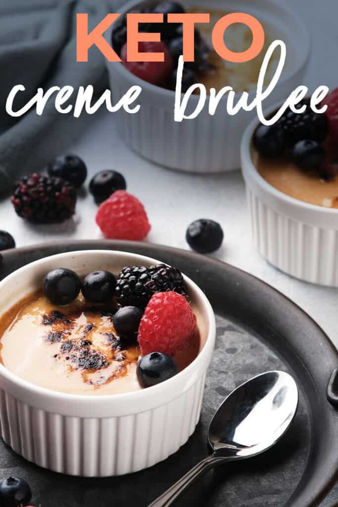 creme brulee topped with berries in ramekin.