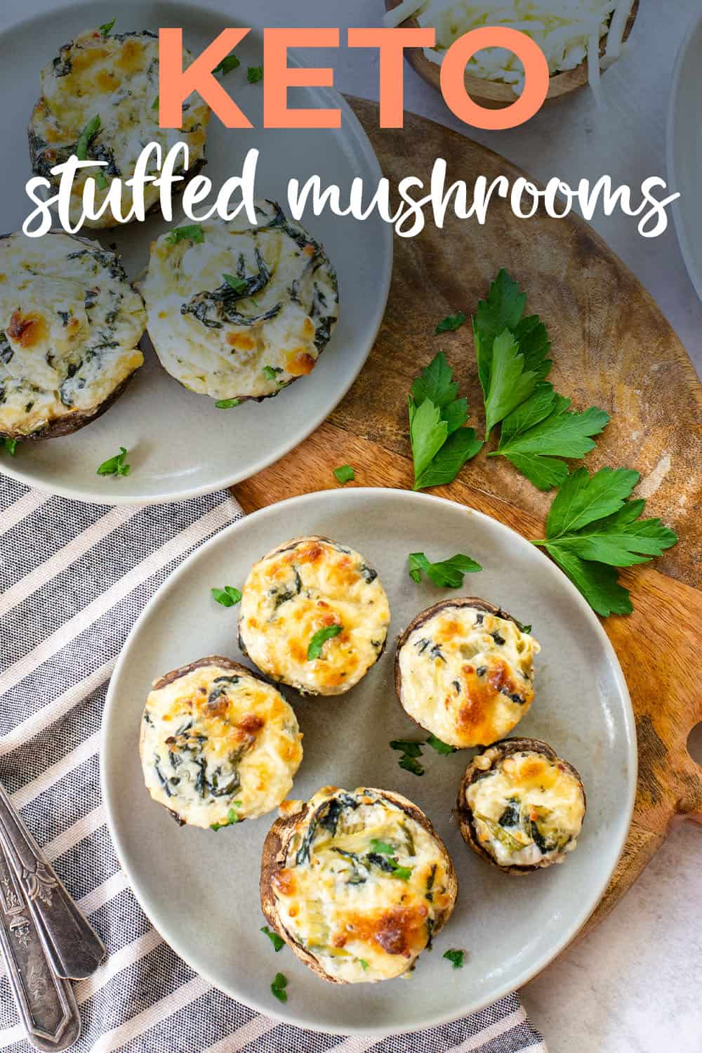 keto stuffed mushrooms on small plate.