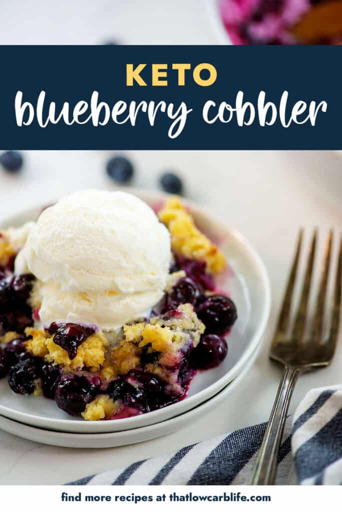 blueberry cobbler on small white plate.