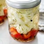 pickled cauliflower in mason jar.